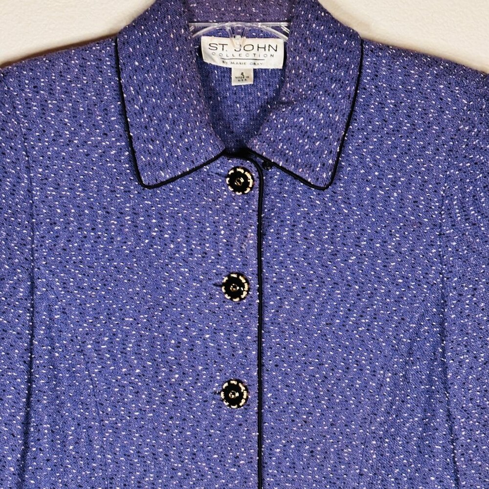 St. John Collection Purple/Lavender Tweed Long Jacket- Skirt Suit | Sz 4